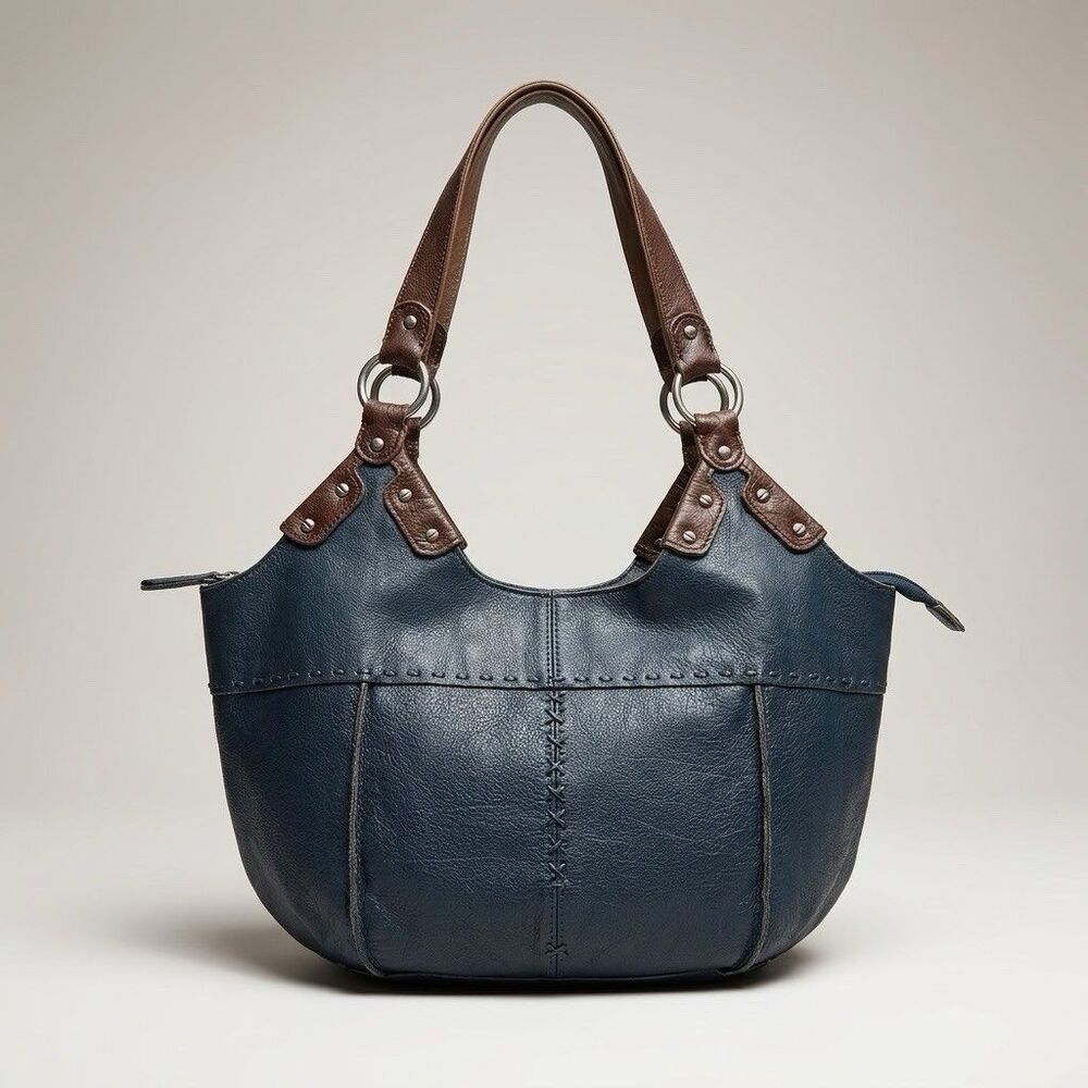 The Sak Kendra Leather Hobo Shoulder Bag Purse Teal Brown Slouchy Colorblock
